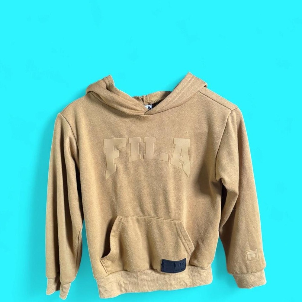 Fila Kids Monochrome Mustard Brown Pullover Hoodie Y2K Streetwear Size 5/6